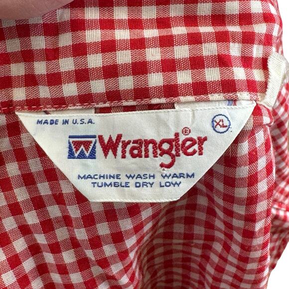 Vintage Wrangler Red Gingham Sleeveless Pearl Snap Western Shirt XL USA Made - Picture 2 of 16